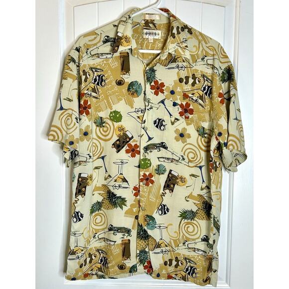 Men’s M Vintage Drinks Cars Hawaiian Button up Vacation - Picture 1 of 8